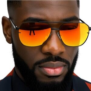 Retro Square Pilot Sunglasses Women Men 70s‎ Vintage Trendy Red Reflective Lens